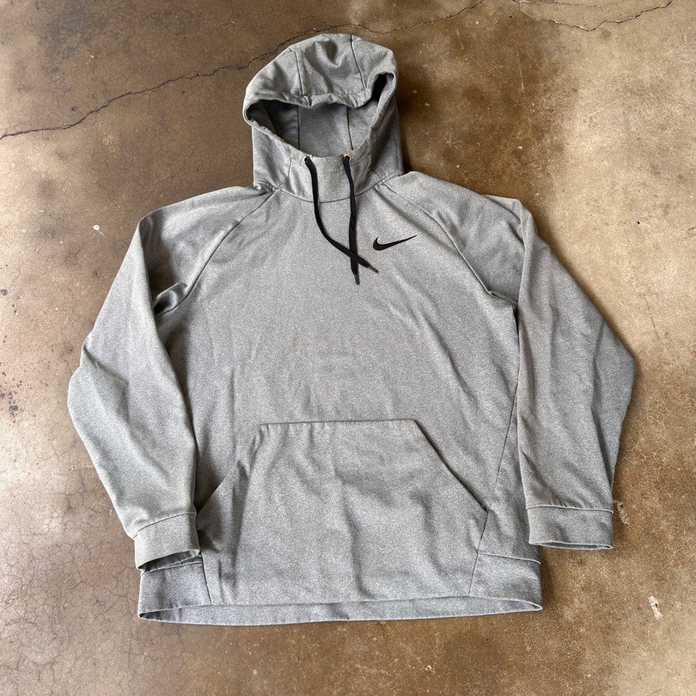 Nike Hoodie Men Large Grey Excellent Dri-FIT Pullover Sweatshirt Training